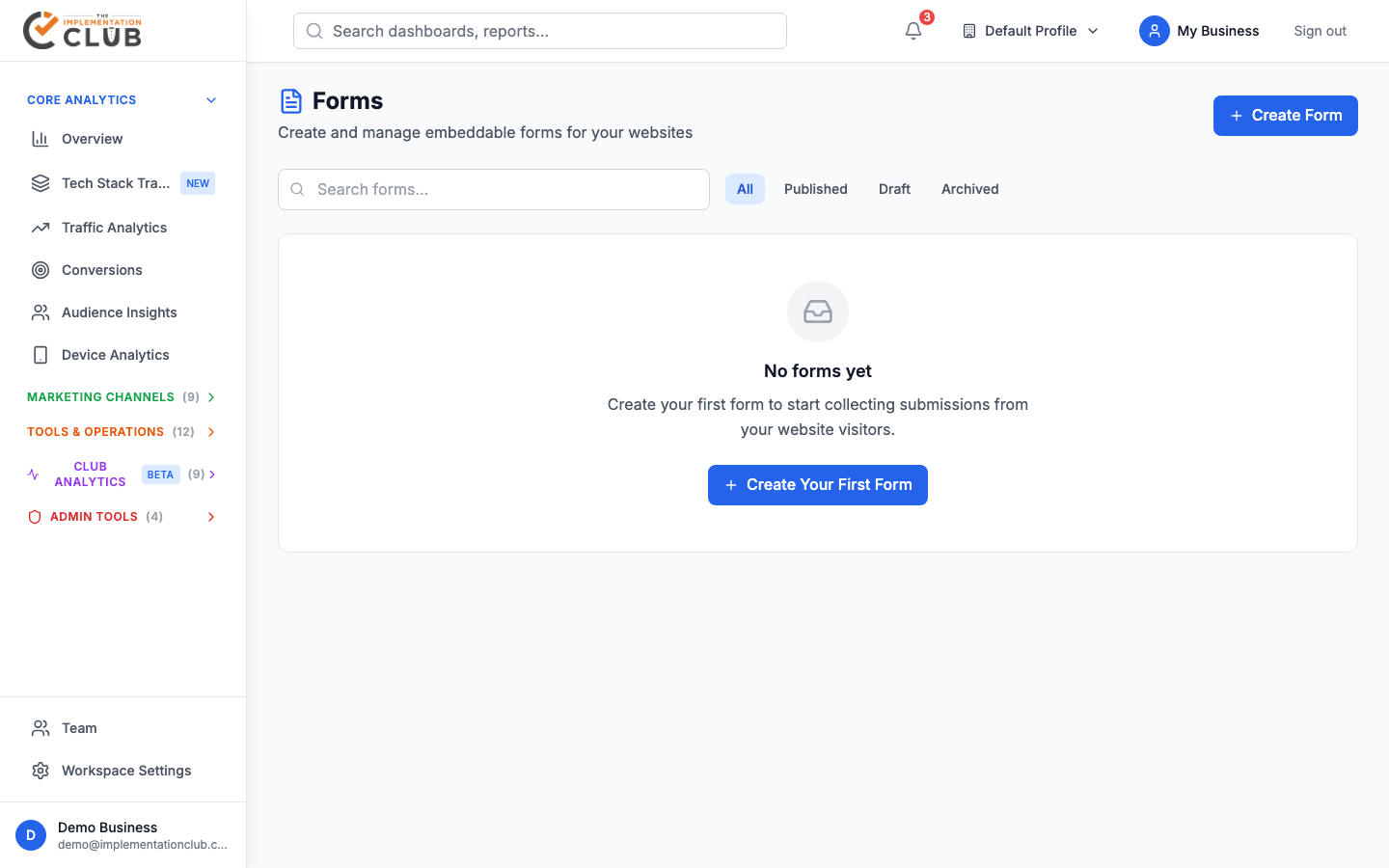 forms dashboard screenshot